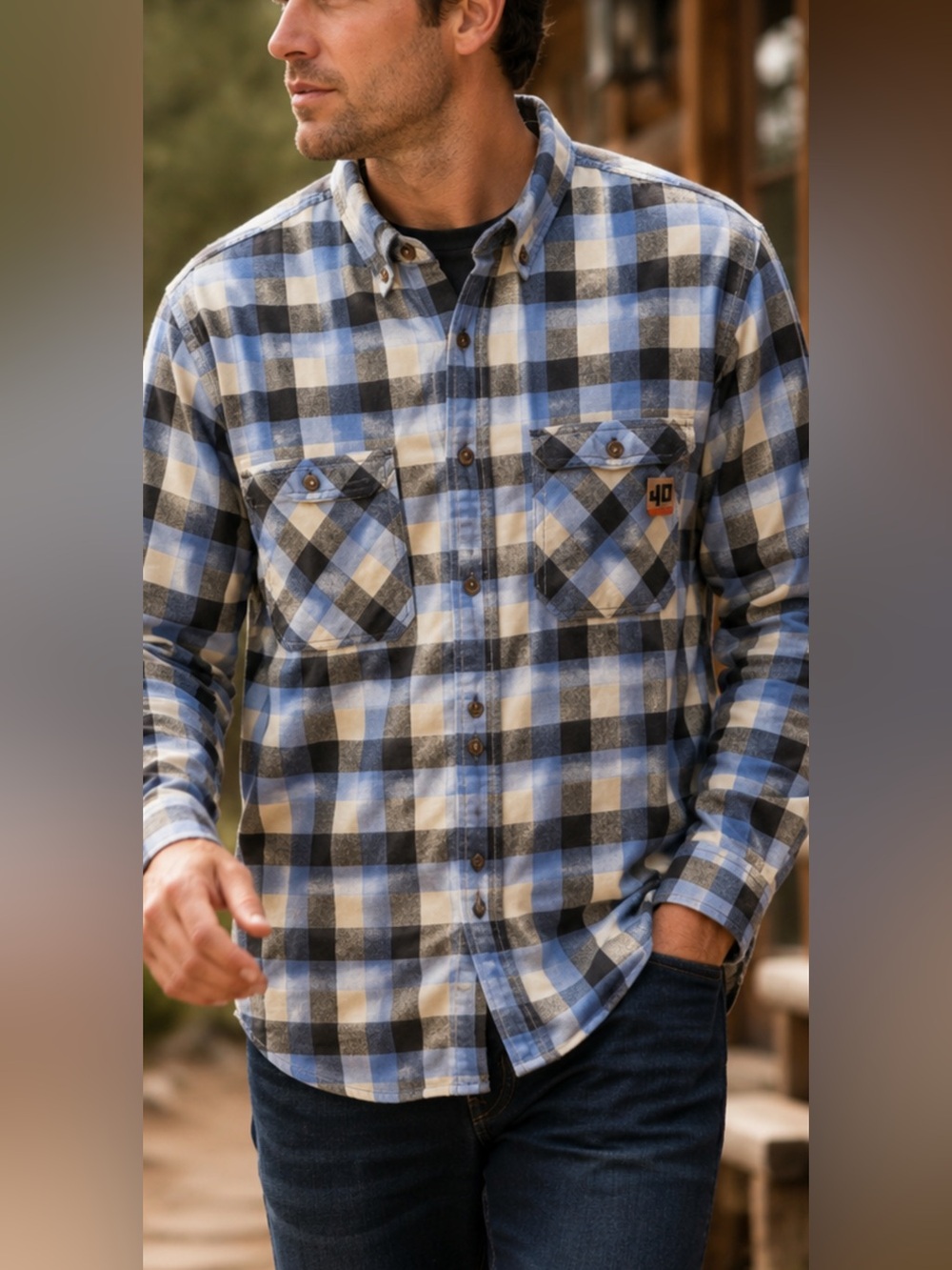 Duluth 40 Grit Flannel Shirt Men M Blue Plaid Button Up Work Outdoor Heavy
